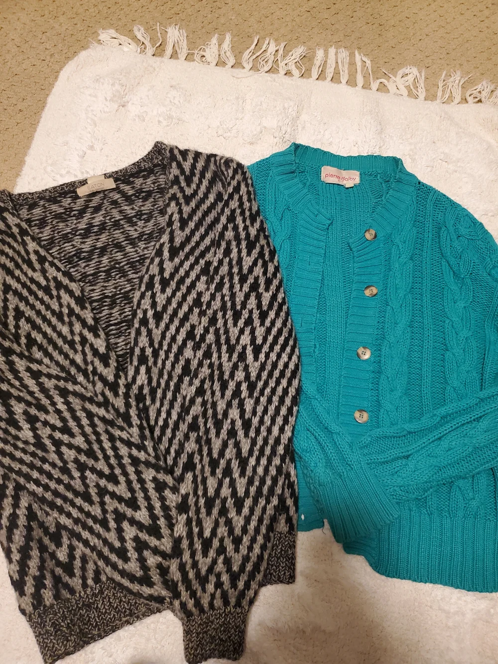 Teal Cable-Knit Cardigan & Black-Gray Zigzag Cardigan - Picture 1 of 1